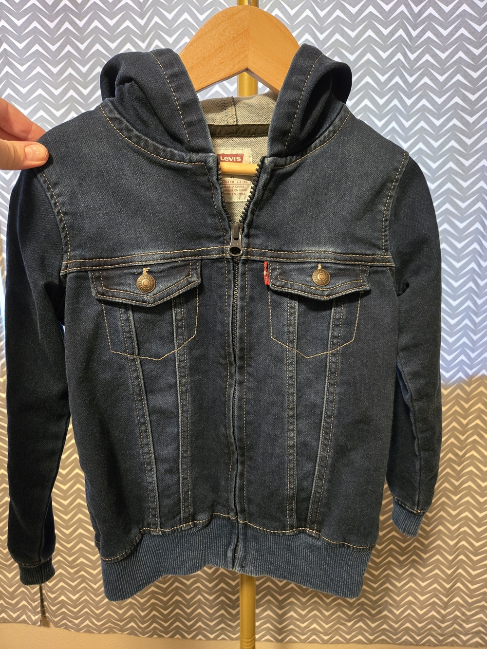 Levi's Kids Dark Blue Hooded Denim Jacket with Ribbed Hem